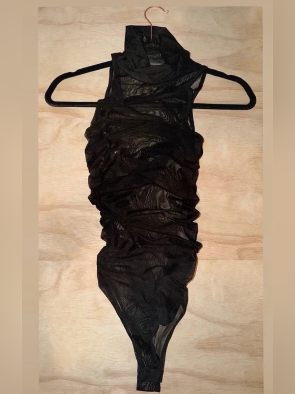 Gaze black sheer mesh bodysuit xs